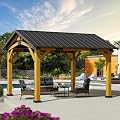 YITAHOME 10x12FT Wood Gazebo Outdoor Hardtop Spruce Frame Canopy with Galvanized Steel Top Pavilion Gable Roof for Lawn, Garden and Balcony
