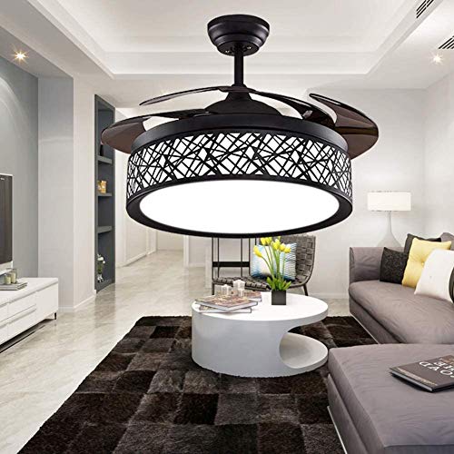 Lighting Groups 42 Retractable Ceiling Fan with 3 Changed Color Light Remote Control 4 Invisible Blades Reversible Ceiling Fan Chandelier for Living Room Dining Room Ceiling Fan with Indoor Light (42 Inch, Black-02)