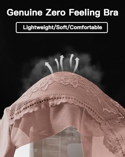 Image of WOWENY Seamless Lace Bras for Women Wirefree Comfortable Mesh Padded Soft Back Smoothing Bra