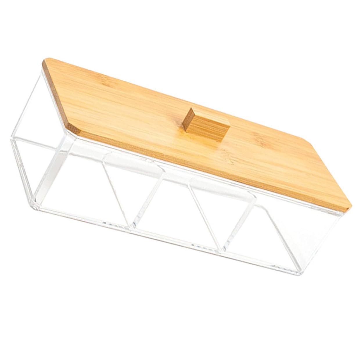 Gatuida 4stücke Compartment Organizer Mit Elegantem Bambusdeckel Fach Aufbewahrungsbox Für Wattestäbchen Und Kosmetik Transparente Acrylmaterial Für Badezimmer Und Schminktisch