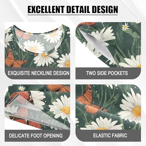 ALAZA Daisy Flowers Butterfly Pajama Set Short Sleeve Sleepwear Soft Lounge Nightwear4
