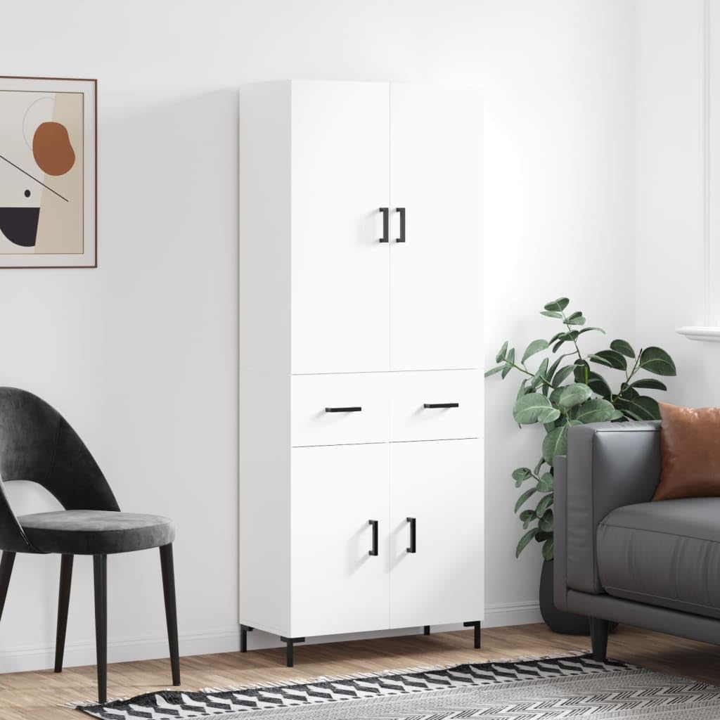 Wysoki kredens biała sklejka wysoka kredens z drzwiami i metalową konstrukcją do organizacji domu 69,5x34x180 cm