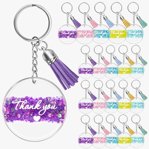 Lot de 30 porte-clés de remerciement en vrac à paillettes épaisses en résine transparente double face - Cadeaux pour employés, enseignants, infirmières, femmes, petit cadeau de retour, fête prénatale