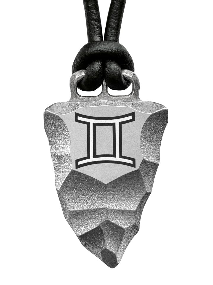 Element of Gods Titan Faustkeil Sternzeichen Zwilling Gemini Anhänger mit Lederband in schwarz