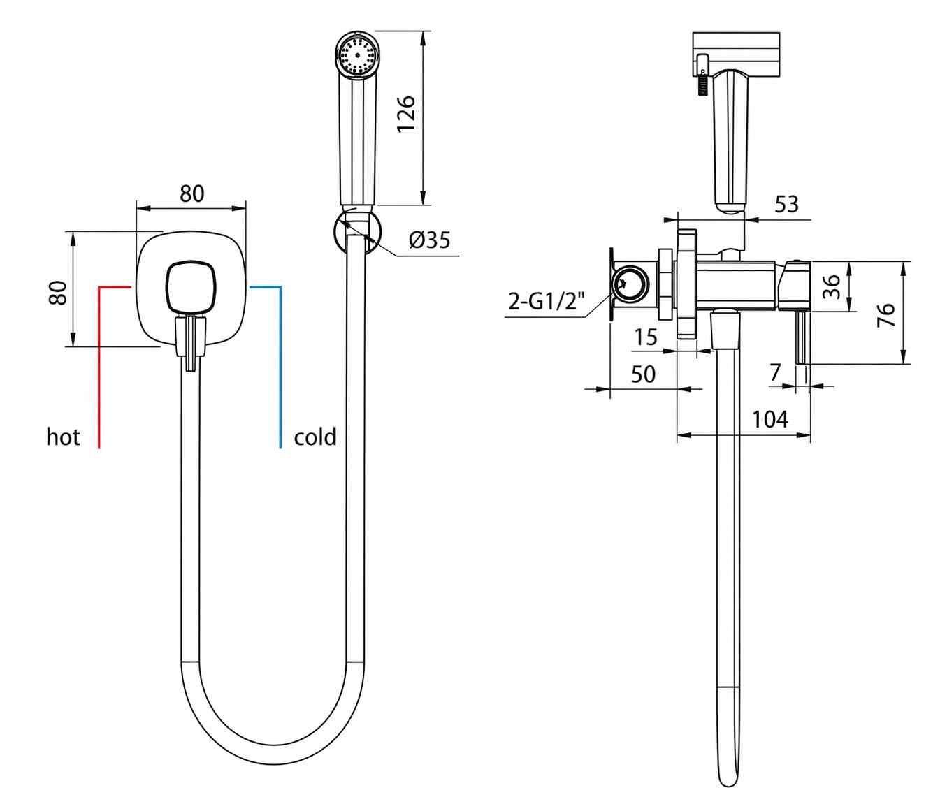 Ducha Higiénica para WC Empotrada con Grifo Monomando y Flexo | Bidet WC de Pared con Agua Fría y Caliente | Grifería Baño Moderna IMEX Toscana