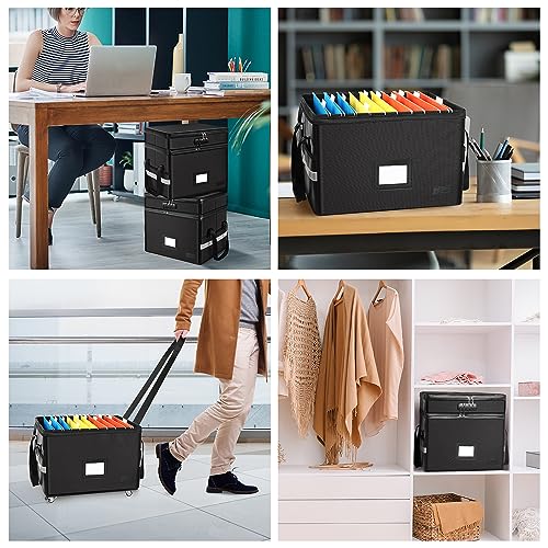 Etronik File Box With Removable Wheels And Pull Strap, Fireproof Document Organizer With Lock, Portable Office File Storage Boxes With 5 Tab Inserts For Hanging Letter/Legal Size Folder/Certificate #TOP6