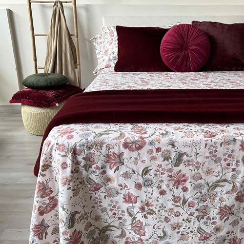 Juego de Sábanas Blancas100% Algodón Estampado Floral Rosa Primavera – 3 o 4 Piezas (Bajera + Encimera + 1 o 2 Fundas de Almohada) – Suave, Transpirable y Alegre – Varios Tamaños (CAMA 90 CM)