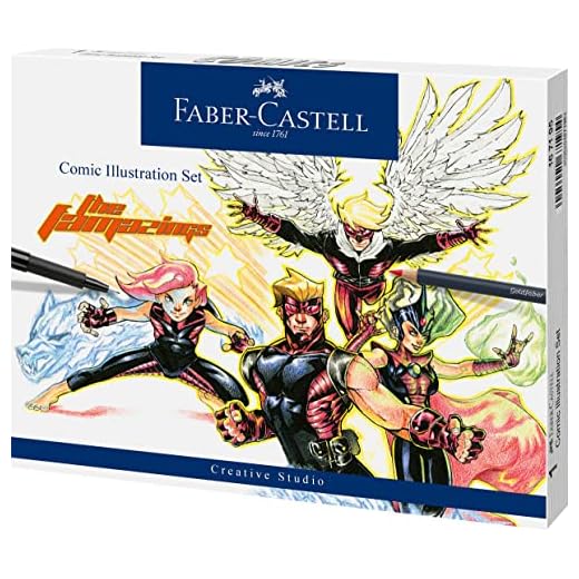 Faber-Castell Creative Studio - Juego de ilustración de cómic, multicolor, 15 piezas, para arte, manualidades, dibujo, bocetos, hogar, escuela, universidad, colorear