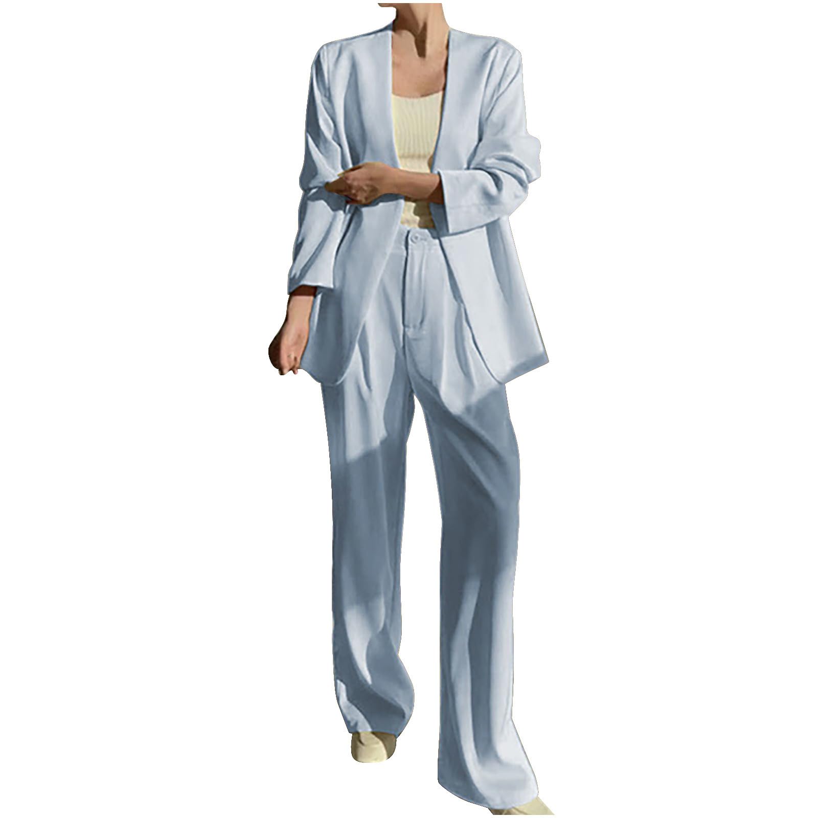 HGps8w Two Piece Blazer Outfits for Women Loose Open Front Suit Jacket and Straight Pants Office Lady Business
