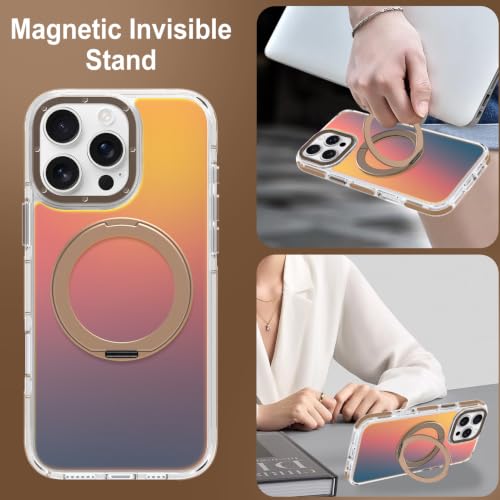 Image of Magnetic for iPhone 16 Pro Max Case with 360 Stand [Compatible with Magsafe] [Fluorescent Design] [1 Screen Protector] Slim Translucent Matte Case for iPhone 16 Pro Max 6.9 inch, Desert