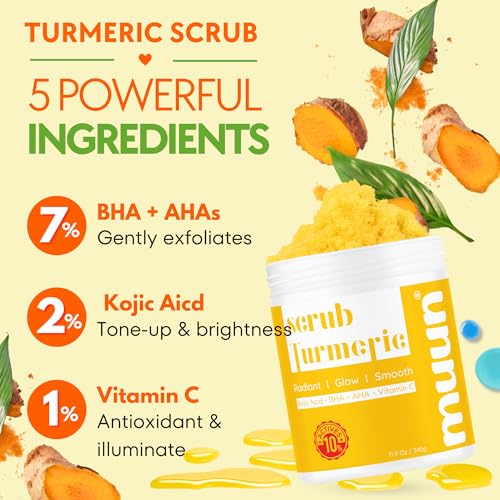 2% Kojic Acid Turmeric Scrub - Vitamin C & AHA/BHA - More Glow & Radian Skin - Bikini Area Exfoliator & Underarm Detox Scrub - Ingrown Hair Treatment, Smooth & Soften Body Scrub - Image 3