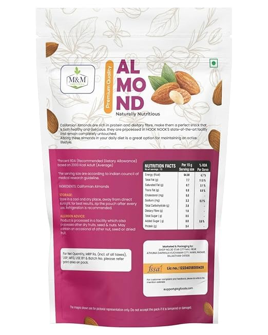 Image of M&M VARIETYWALA Whole Almonds | 100% Natural | Fresh & Crunchy | Protein-Rich Superfood | Ideal for Snacking, Cooking & Baking (400g)