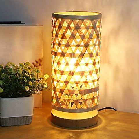 Lámpara de mesa LED redonda de bambú y madera Depuley Nature Cover