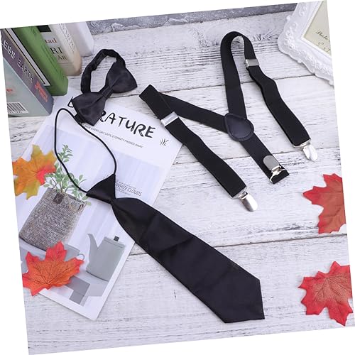 FRCOLOR 3Pcs Suspenders and Bow Tie Set Solid Color Elastic Clip Buckle Braces for Boys and Comfortable Back Design for Formal Occasions and Everyday Wear2