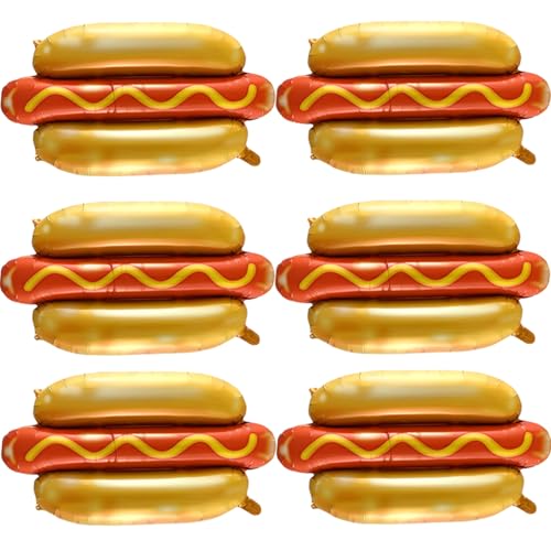 6PCS Hot Dog Balloon Food Themed Balloons Hot Dog Decorations Balloons for Birthday Baby Shower Carnival Fast Food Snacks BBQ Party Decorations