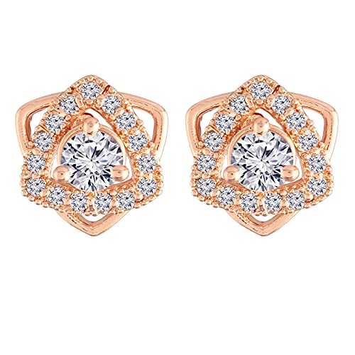 Image of I Jewels Valentines Special Stylish Fashion Rose Gold Plated Cubic Zirconia American Diamoand Floral Stud Earrings For Women /Girls