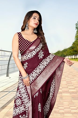 Image of Dola Silk Saree with Blouse Piece Intricate White Art Print and Zari Border | Perfect for Festive Occasions | Dola Silk | Silk Saree | Cotton Silk Saree | Silk Saree Collection.