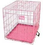 Actiaspet - Foldable Metal Dog Cage with Removable Tray (Pink, 24 Inch)