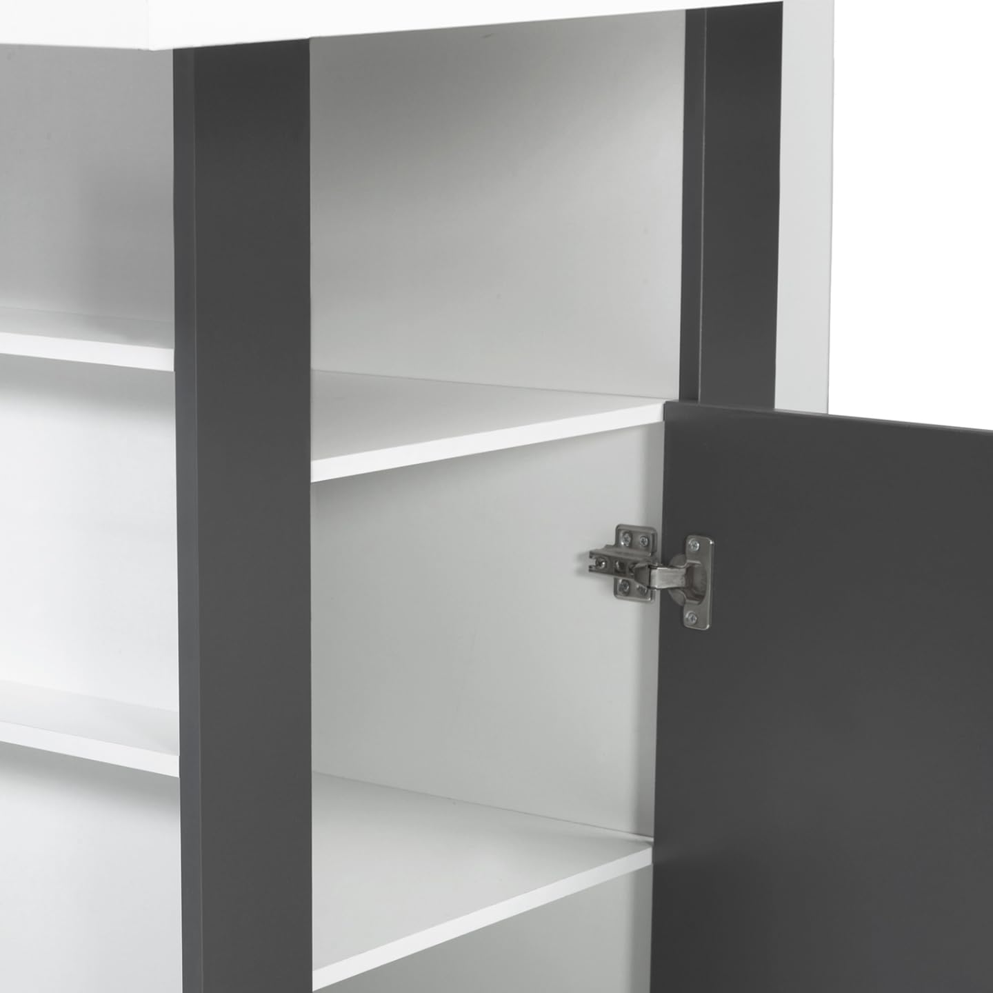 IDMarket - Ilot Central UGO 110 cm Bois Blanc et Gris avec rangements