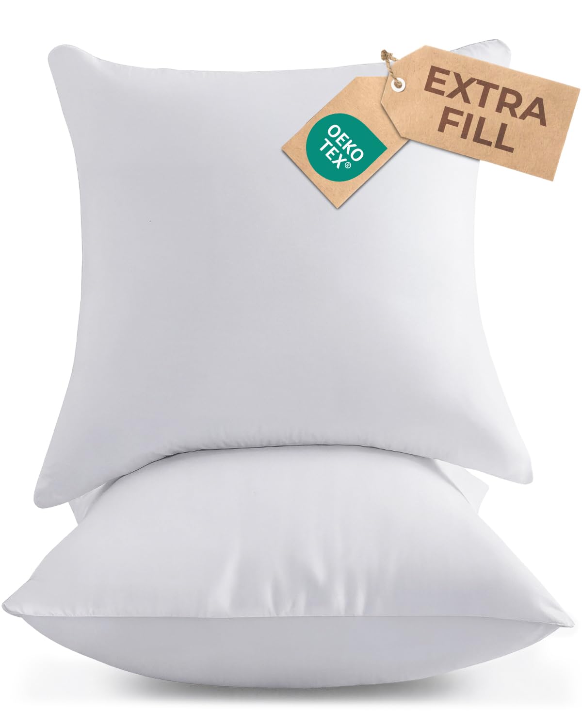 Throw Pillow Inserts - Pack of 2, White - 16 x 16 Inches, Down Alternative Pillows for Bed, Sofa and Couch - Fluffy Decorative Stuffer Pillow for Indoors & Outdoors - Sham Stuffer - Machine Washable