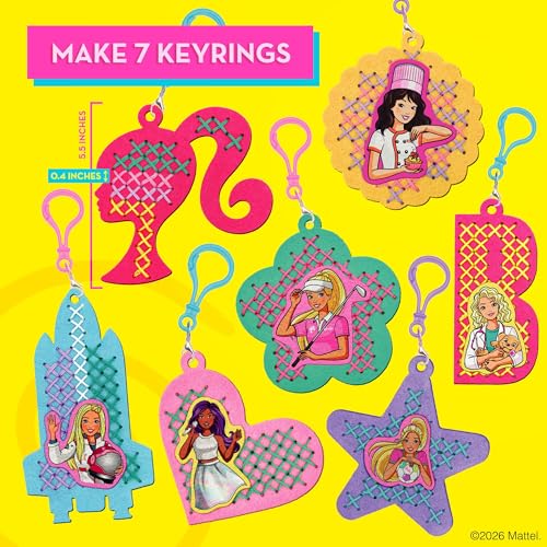 Image of Barbie Cross Stitch Kit for Kids Ages 6-12 | Beginner Embroidery & Needlepoint Craft Kit, 7 Keychain Projects, Arts and Crafts Gift for Girls