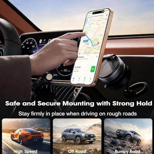 Image of Nulaxy Car Mobile Holder for Dashboard Vacuum Suction180 Rotate Phone Holder Wiper, Mount Hand Handle Cleaning FreeVacuum Wiper Rotate Magnetic Cell Phone Stand