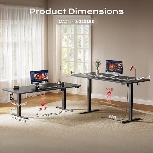 Image of Huuger 71 X 30 Inch Electric Standing Desk with Power Outlets and USB-C Port, Height Adjustable Desk, Sit Stand Desk for Home Office, Computer & Gaming Desk with 4 Presets, Stable Steel Frame, Black