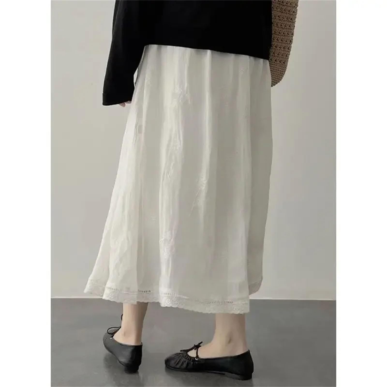 Gonna longuette da donna a vita alta casual pieghe Boho elegante gonna bianca