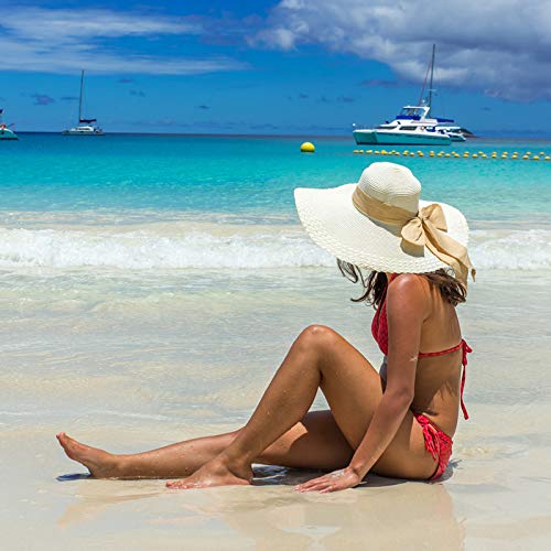 Image of Lanzom Womens Big Bowknot Straw Hat Floppy Foldable Roll up Beach Cap Sun Hat UPF 50+