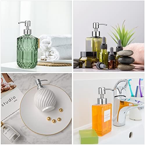 Pump Dispenser, 3Pcs Stainless Steel Liquid Soap Dispenser Pump Replacement with thread for Standard 28/400 Neck Size 26 -28 mm Nozzle & Tube for Kitchen Bathroom Worktop Bottles Jar (Silver brushed)