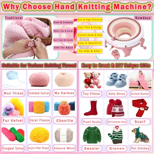 Image of PKHOUHYI Sentro Knitting Machine,Sentro 48 Needles Knitting Machine with Row Counter Automatic Circular Weaving Spinning Knitting Loom Machine Kit for Adults and Beginners (Sentro 48AAA)