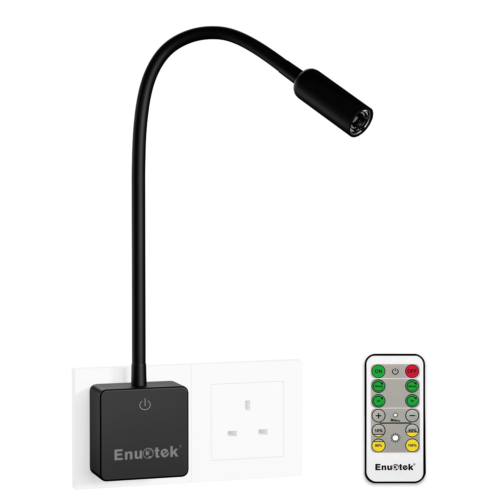 Enuotek White Flexible Led Wall Mounted Spotlight Bedside Reading Light With Power Plug, Touch Switch And Remote Control, 3W 280Lm Neutral Lighting 4000K, 1 Lamp And 1 Remote Controller