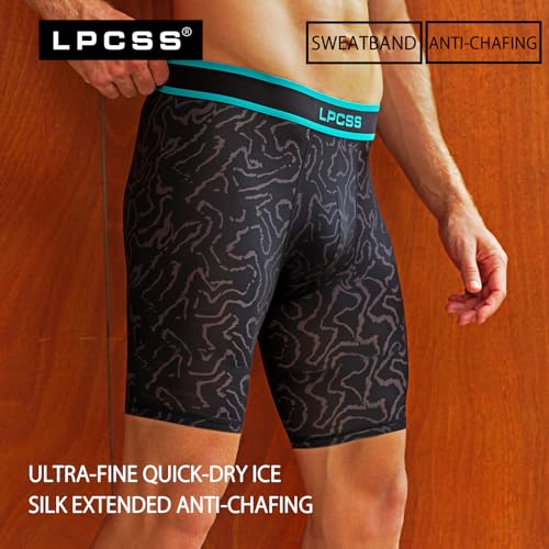 Men's Long Leg Boxer Briefs – Anti-Chafing Ice Silk Sports Underwear,4-Pack M9172