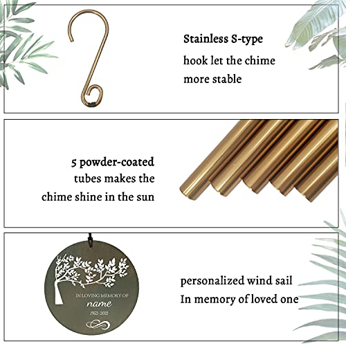Image of ASTARIN Memorial Tree of Life 36 inch Wind Chimes, Personalized Name Sympathy Wind Chime, in Memory of Loss Mom Loved One, Large Deep Tone Bereavement Windchimes for Outside Clearance(Produced in Texas)