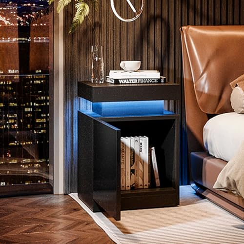 Oneinmil Nightstand Set Of 2, Led Nightstand With One Cabinet, Bedside Table With Led Lights, Modern End Side Table For Bedroom thumb #5