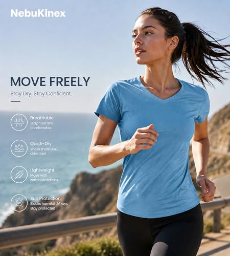 Image of 6 Pack Workout Tops for Women Short Sleeve V-Neck Athletic T Shirts UV UPF 50+ Sun Protection Quick Dry Gym Running Yoga Tee