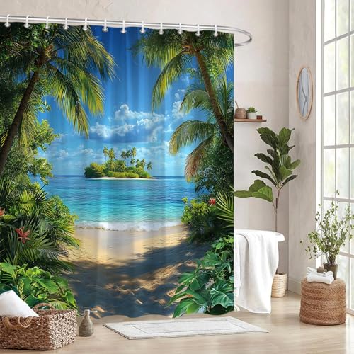 Rideau de douche plage tropicale turquoise lavable en machine 130x183cm