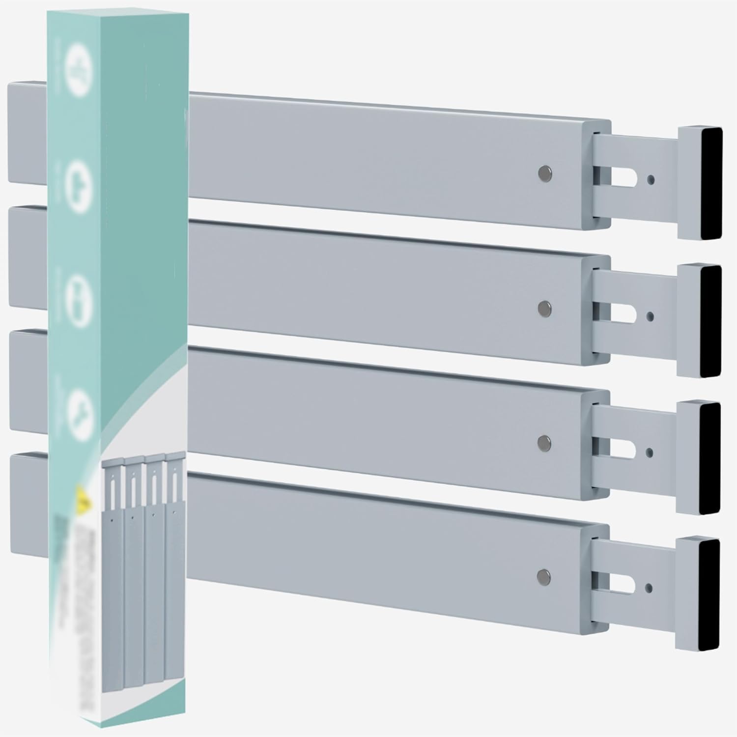 Confezione da 4 divisori regolabili in bambù per cassetti, 43-56 cm, organizer espandibile per utensili da cucina, cassettiera, bagno e camera da letto, rivestimento grigio