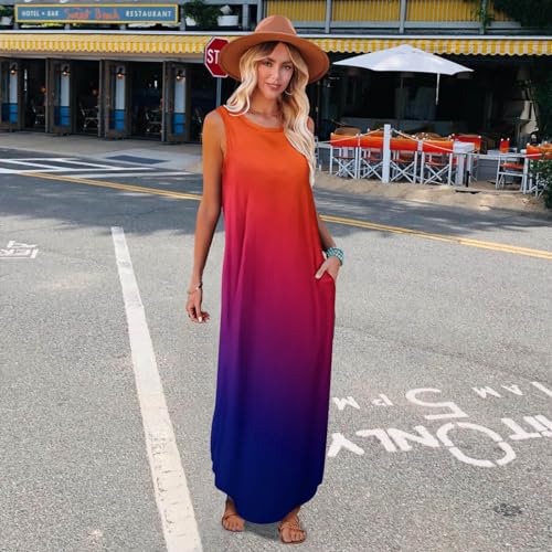 Image of FANDEE Women's Casual Summer Loose Sunresses Long Dresses Sleeveless Split Maxi Beach Dress with Pockets