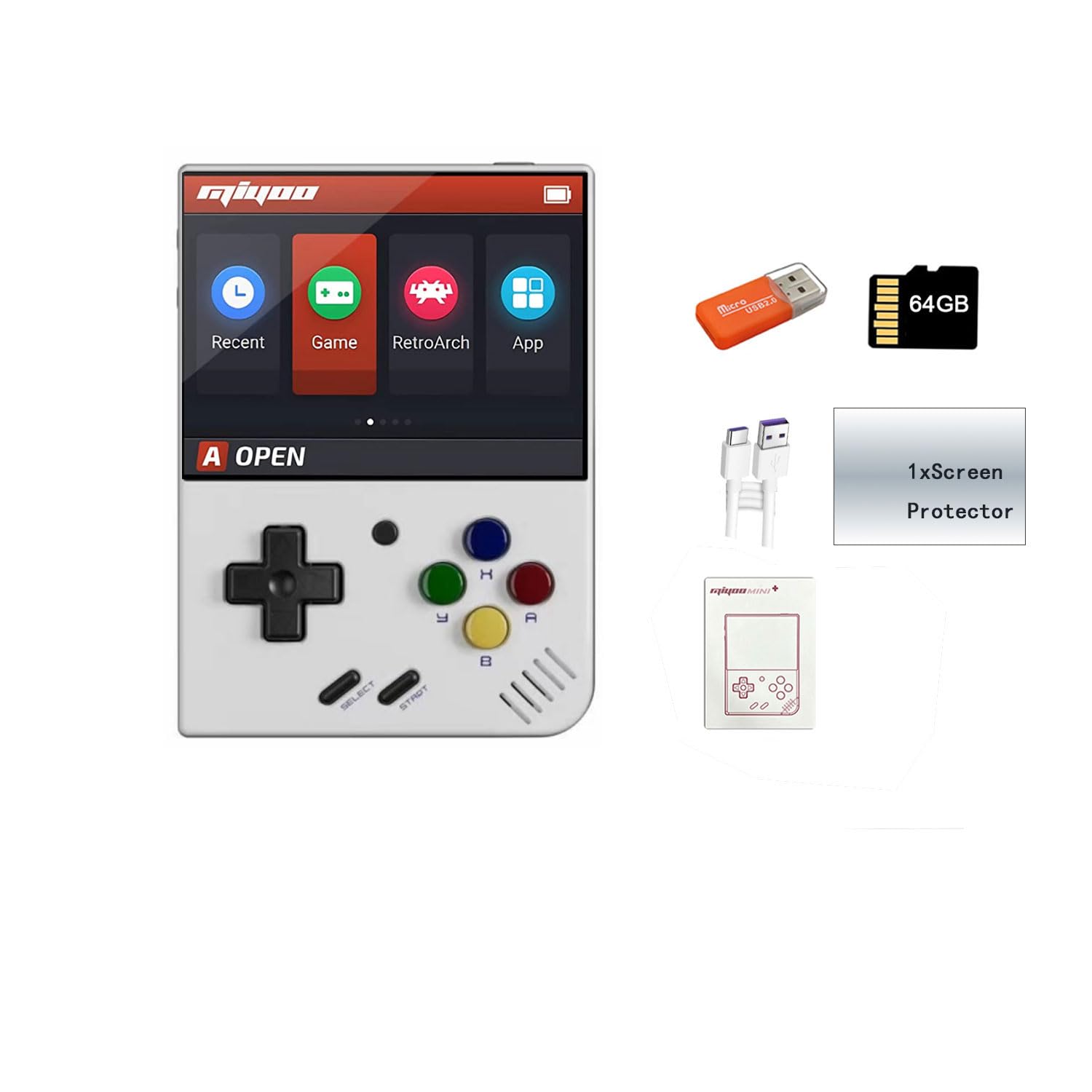 Miyoo Mini Plus Handheld Game Console 3.5 inch Classic System Retro Video Games Consoles Portable Rechargeable Hand Held 64G with Case White