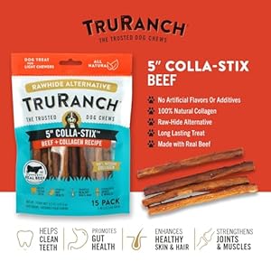 5″ Collagen Sticks, Beef, Healthy Joint Support Dog Treat, Rawhide Alternative, Skin & Coat Health, Made with Real Beef, 1 Bag, 15 Count
