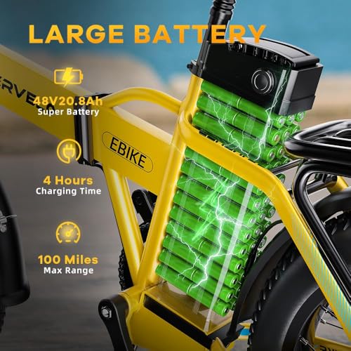 Image of 1000W Folding Electric Bike, 48V 20.8AH Large Removable Battery E-Bike, 30+MPH, 80 Miles Max Range, 20 inch Fat Tire Electric Bike for Adults, Adult Electric Bicycles for Commute