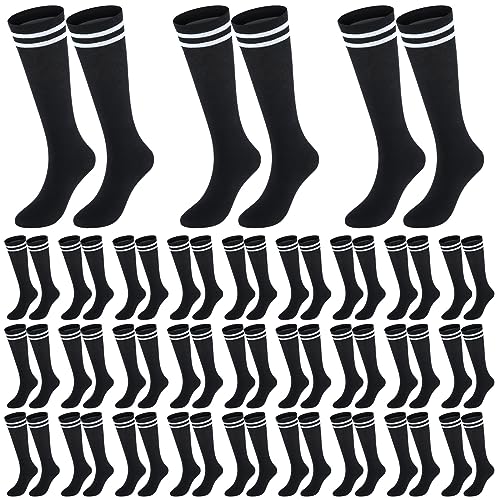 Hercicy 30 Pairs Kids Soccer Socks Sport Team Knee High Football Athletic Striped Hockey Socks for 5-12 Years