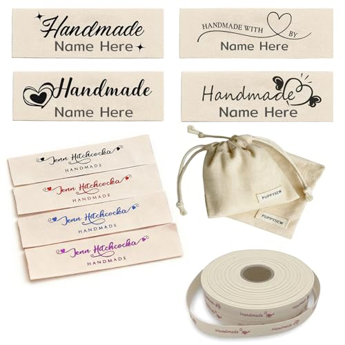 Gloryage Custom Cotton Sewing Labels 40-500 PCS Personalized Sew-On Fabric Tags for Handmade Items Washable 100% Natural Cotton Name Tags for Clothing Quilts & Crafts (Rolled or Pre-Cut)