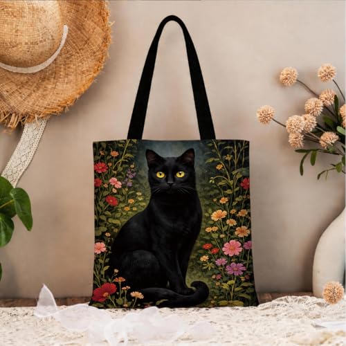 Bolso Tote de Lona con Gato Negro miniatura 3