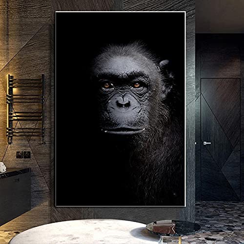 Tableau gorille pour grand mur vide salon toile singe noir et blanc décoration sans cadre