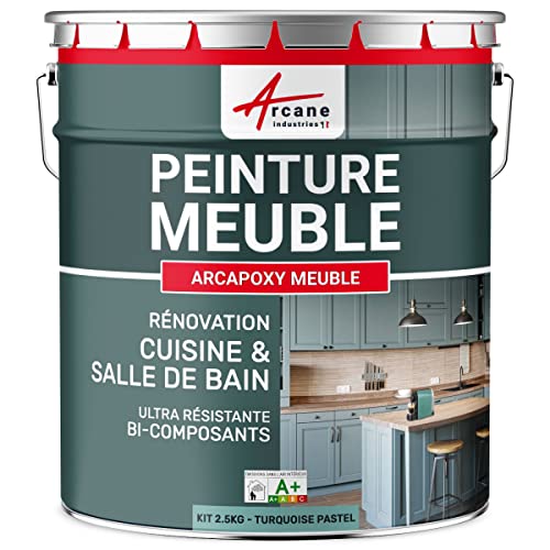 Peinture Meuble Cuisine, Salle de Bain - Résine Epoxy Bi-composant - ARCAPOXY MEUBLE - 2.5 kg (jusqu'à 30 m² en 2 couches) Turquoise Pastel - RAL 6034 -...