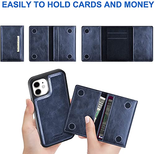 Image of PULOKA Compatible for iPhone 11 Pu Leather Wallet Case Cover with 5 Card or Cash Slot Magnetic Detachable 2 in 1 Removable Smart Case - Blue
