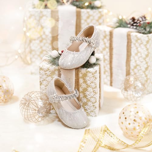 Image of PHIRAMIN Toddler Flower Girl Glitter Dress Shoes Little Girl Ballet Flats Bow Wedding Party