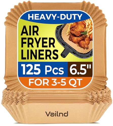 Air Fryer Paper Liners: 125Pcs Parchment Paper, Air Fryer Liner Disposable, Oilproof Waterproof Airfryer Basket Liner Square (6.5inch)